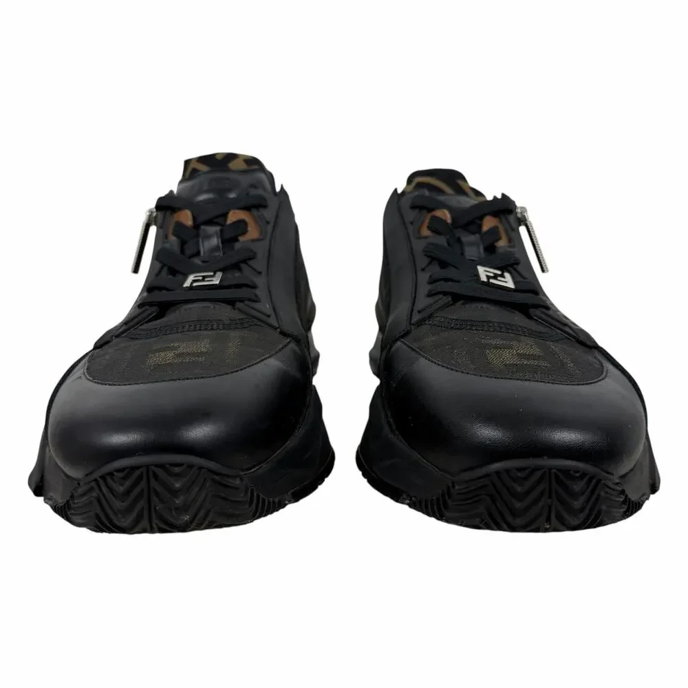 Fendi Flow Sneaker Zucca FF Logo Monogram Black Leather Size 9/ US 10